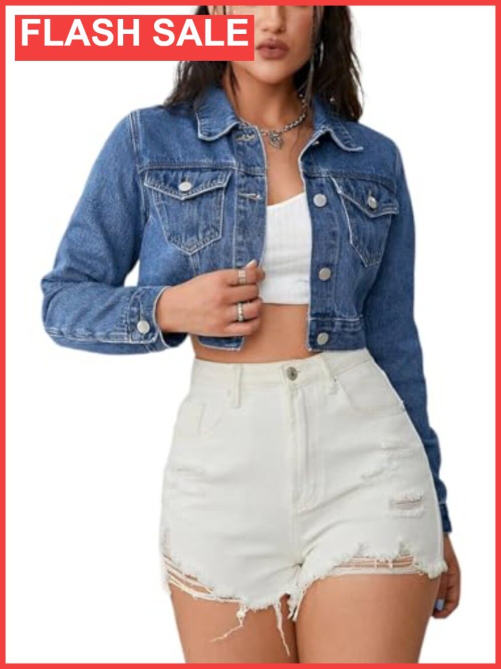Cropped Denim Jacket Women Classic Button Down Crop Jean Jacket